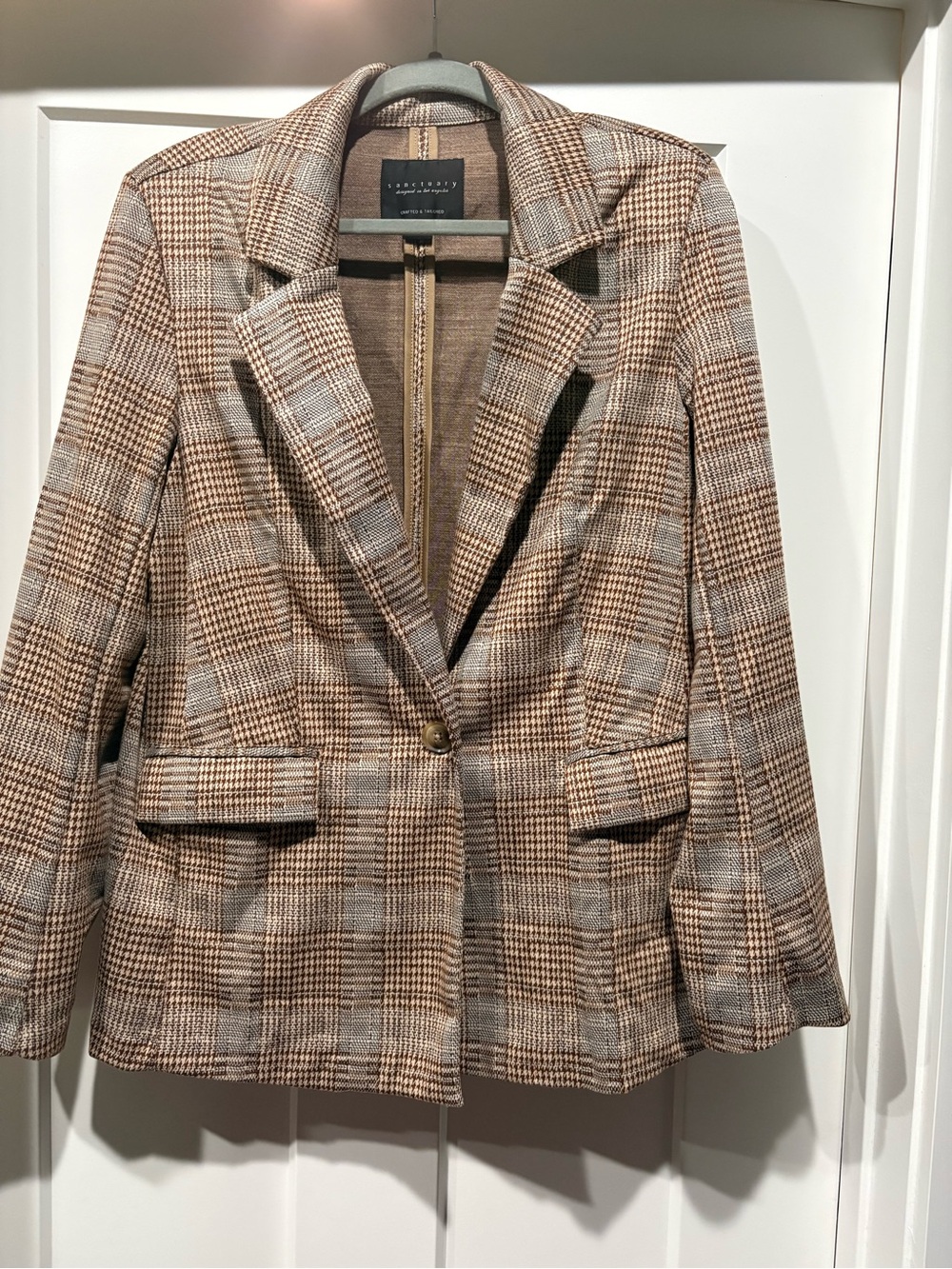 Sanctuary Women’s Plaid Single-Button Blazer Jacket - Brown